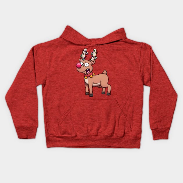 Cute Christmas Reindeer With Christmas Lights Kids Hoodie by TheMaskedTooner